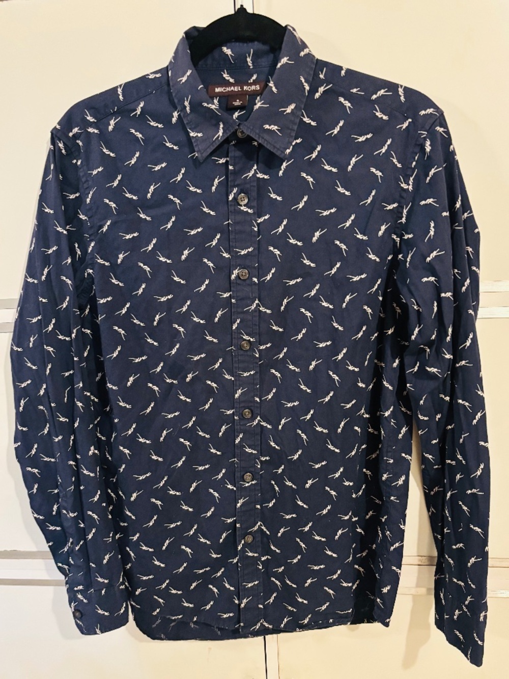 Michael Kors Men’s Button Down Shirt Long sleeves Nave/White Small